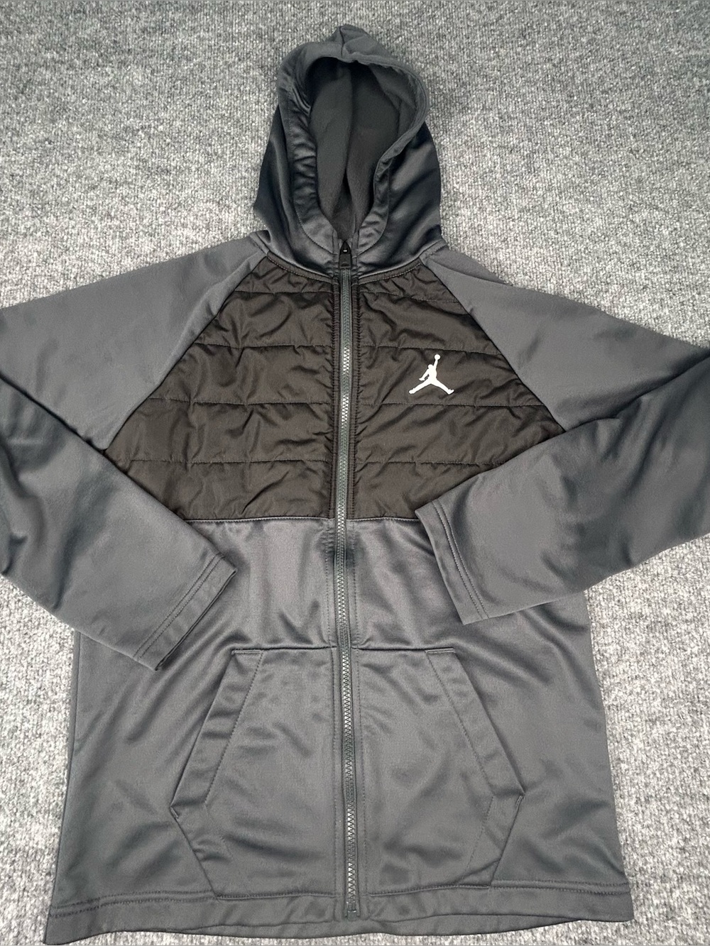 Jordan Jacket Boys XL Gray Steel Hooded Quilted Coat Full Zip Jumpman School